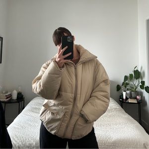 beige dr denim puffer parka (s)